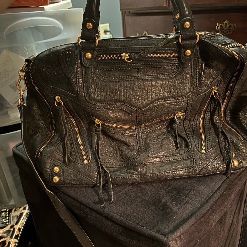 Rebecca Minkoff Black Leather Satchel with Gold Accents